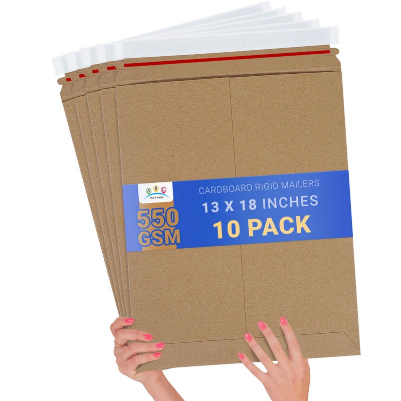 ABC PACK & SUPPLY Brown Rigid Mailers, 13 x 18 Inches. Pack of 10 Photo Mailer Envelopes. Flat Cardboard Mailers Self-Seal. Sturdy Cardboard Photo Envelope. Recyclable Hard Shipping Envelopes - Image 1
